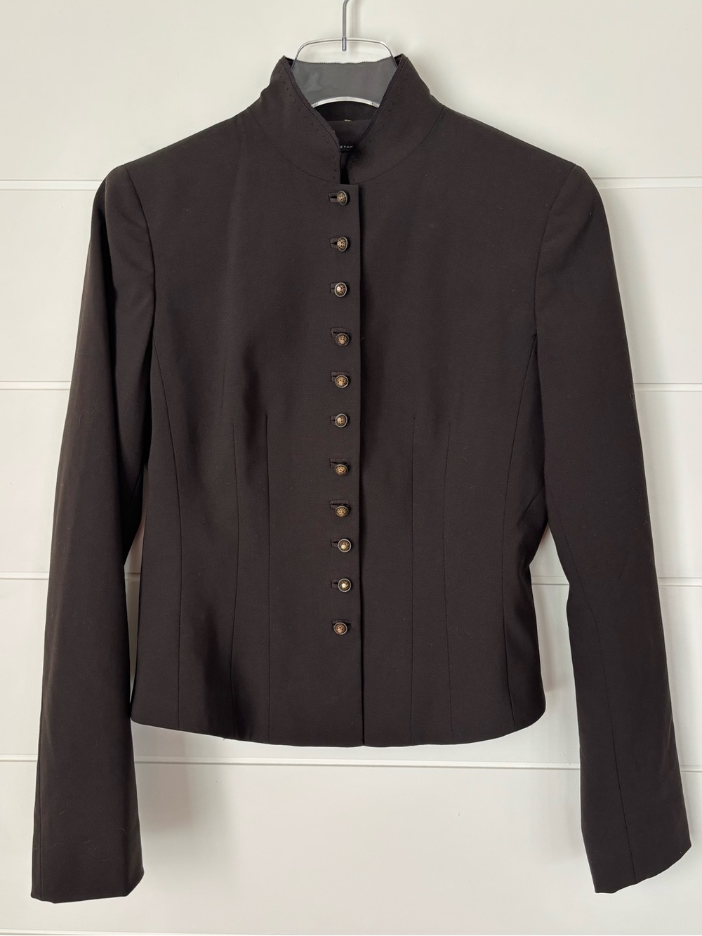 Vintage Elie Tahari Brown Military-Style Fitted Women's Wool Blazer Size 8
